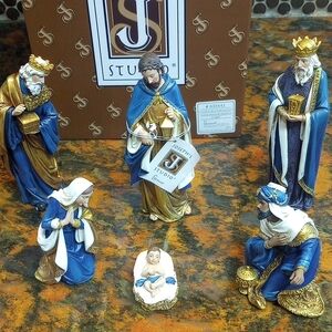 Nativity Set with Blue and Gold Accents